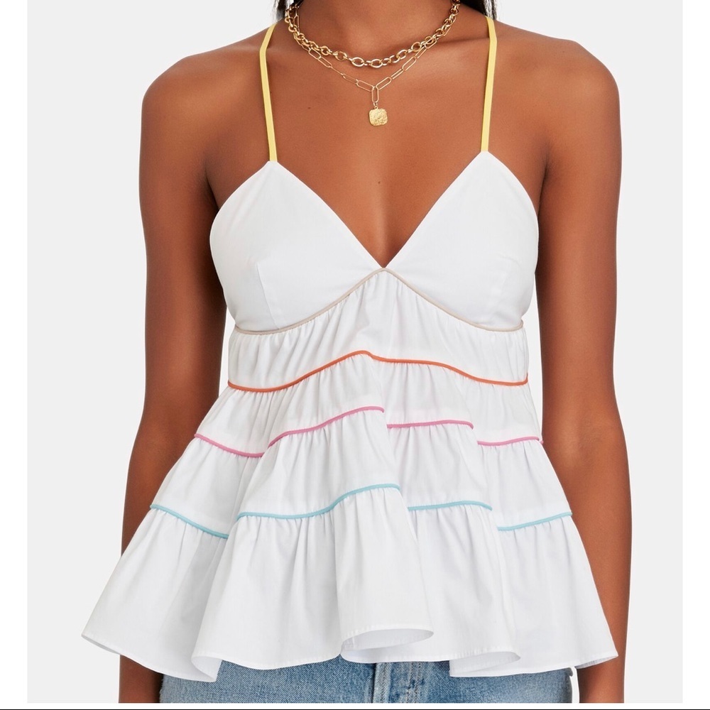 NWT $215 Staud Olympia Poplin Sleeveless Top Tiered in White
